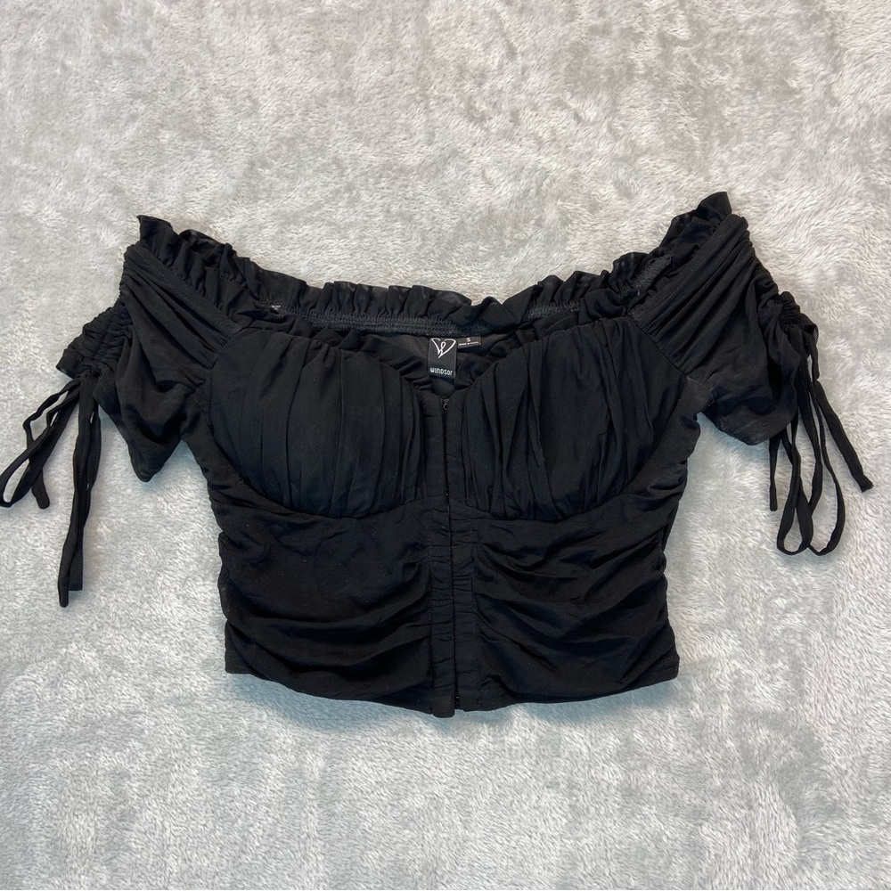 Windsor Size S Crop Top Hooked In Ruched  Gothic Mesh Off Shoulder Y2K EGirl